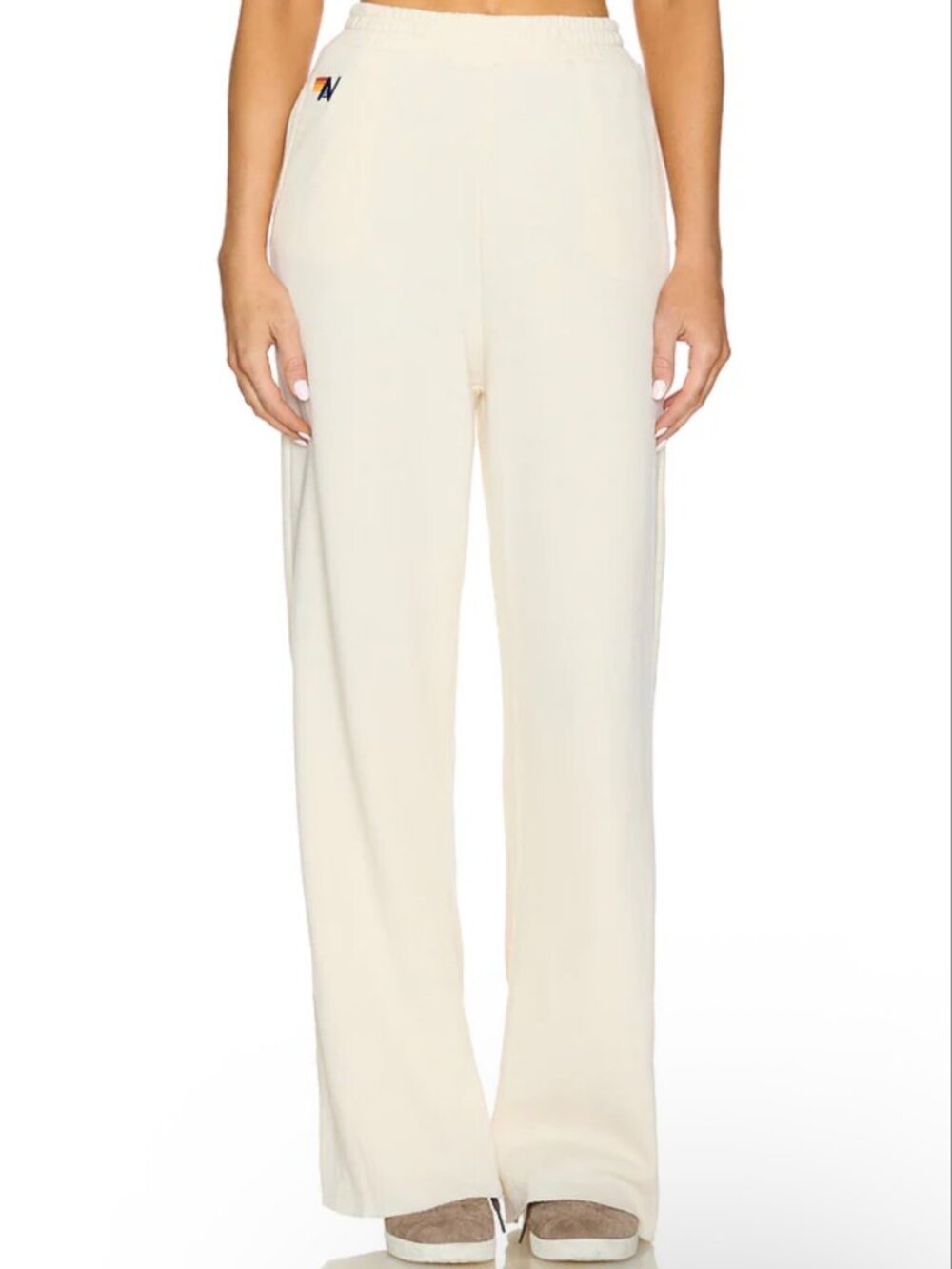 Aviator Nation Wide Leg Sweatpants in Vintage White - LARGE